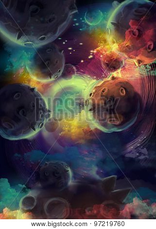 space planets. lights background