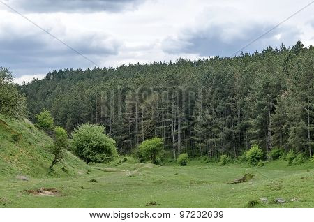 Background of sky, clouds, field  and river