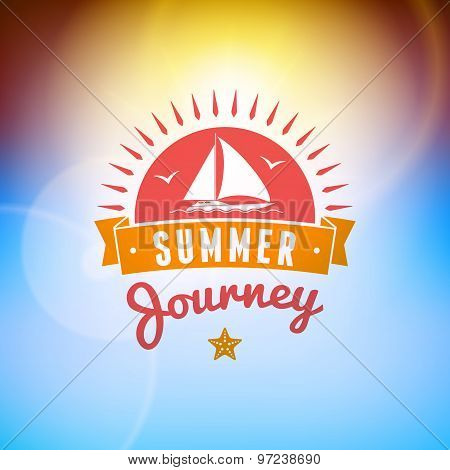 Vintage Hipster Summer Holidays Label Or Badge. Vector Design Element On Coloful Summer Background
