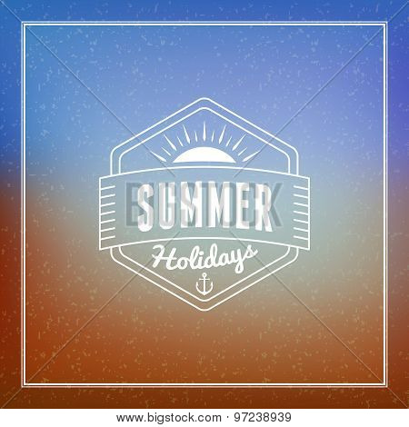 Vintage Hipster Summer Holidays Label Or Badge. Vector Design Element On Coloful Summer Background