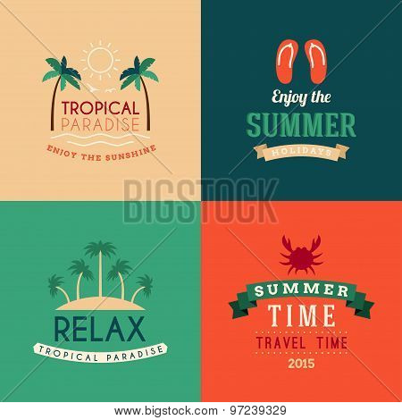 Set Of Summer Holidays Hipster Vintage Labels Or Badges. Vector Design Elements