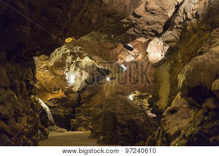 Cave System Lit With Lights