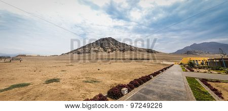 Panorama view of Temple of the Sun (Huaca del Sol).