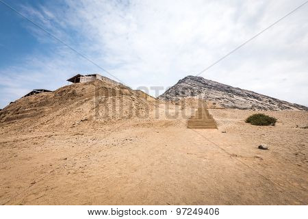 Panorama view of Temple of the Sun (Huaca del Sol).