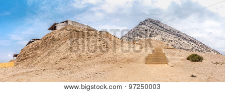 Panorama view of Temple of the Sun (Huaca del Sol).