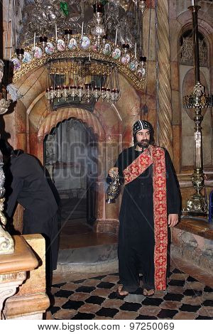 Coptic Monk In Church Of The Holy Sepulchre, Jerusalem