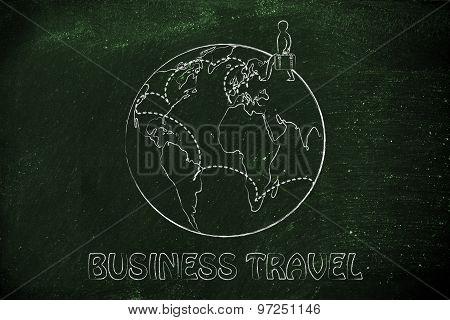Globetrotting Around The World: Man With Luggage And Travel Destinations Across The Globe