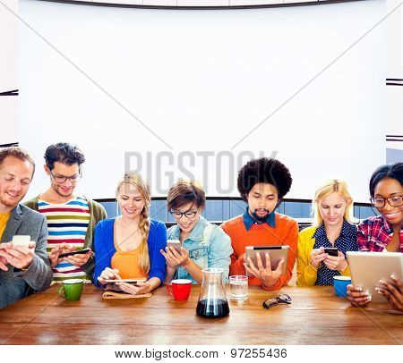Mutiethnic Group of People Smiling Technology Tablet Concept