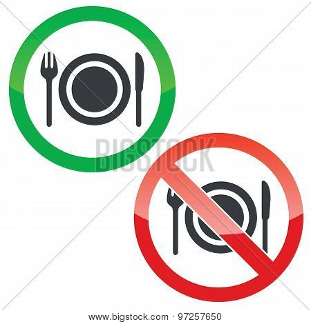 Eating permission signs set