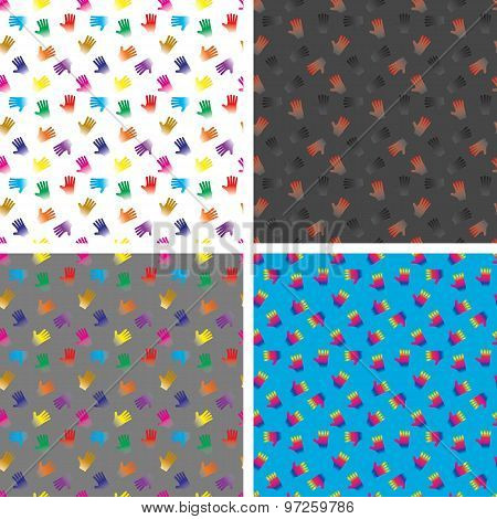 Vector Seamless Patterns - Hands. 4 Sets. EPS 8 support.