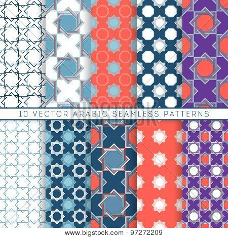 Ten Blue And Red Vector Geometric Arabic Pattern