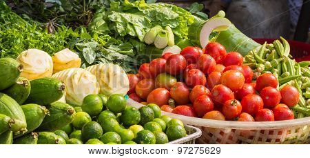 Various Fresh  Fruits And  Vegetables On The Market