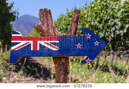 New Zealand Flag wooden sign with winery background