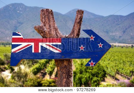 New Zealand Flag wooden sign with winery background