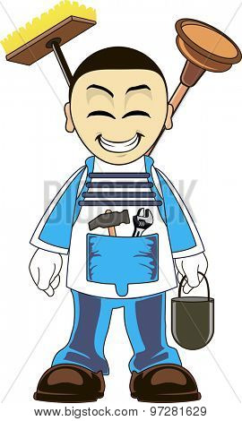 Plumber dressed in clothes of work, in a tool in the hand