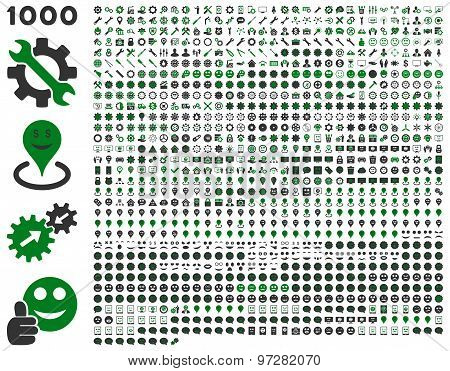 1000 tools, gears, smiles, map markers, mobile icons