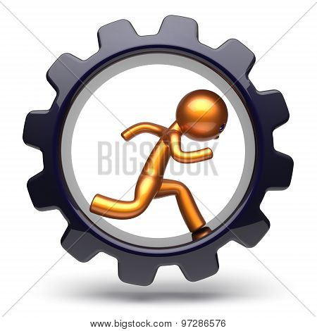 Gear Wheel Man Character Running Inside Gear Wheel Business