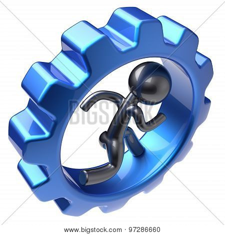 Running Man Character Human Inside Gearwheel Stylized Icon