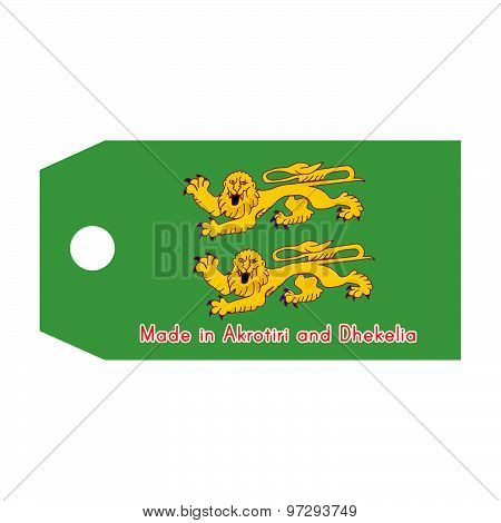 Akrotiri And Dhekelia Flag On Price Tag With Word Made In Akrotiri And Dhekelia Isolated On White Ba