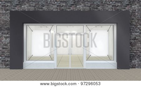 Empty Store Front With Big Windows Whith Border