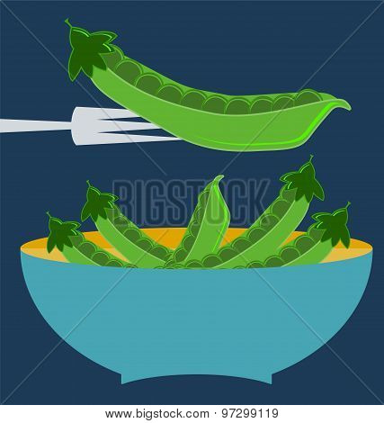 Pods Of Green Peas, Blue Plate Concept