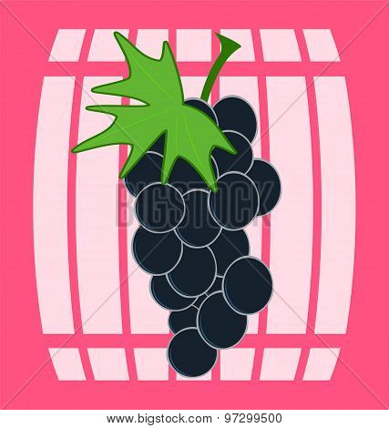 Bunch Of Grapes, Wooden Wine Barrel