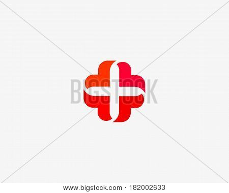 Abstract medical cross logo design. Creative plus heart vector logotype