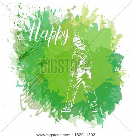 Paint spot with splash in watercolor style. Graffiti guy makes street art on wall. Vector illustration. Background for flayer, web banner, print. Art