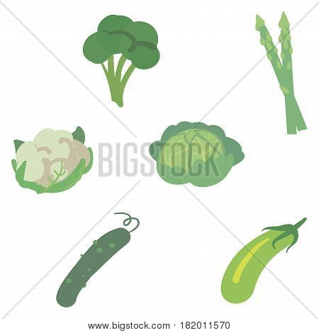 Green vegetables set in flat bright vector graphic tags