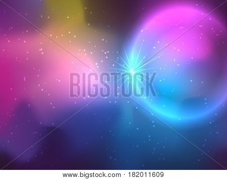 Stars and galaxy background in bright colors. Vector illustration