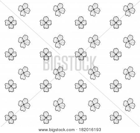 Vector Black Decorative Seamless Backdround Pattern with Drawn Flowers, Blossom, Plants. Doodle Style Greenery, Lush Foliage, Foliate. Vector Illustration. Pattern Swatch