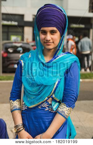 Sikh Woman Taking Part In The Vaisakhi Parade