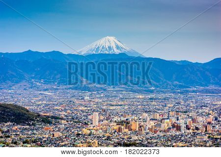 Kofu, Japan skyline with Mt. Fuji.