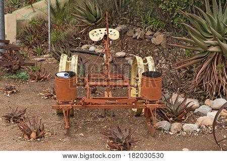 An historic old planter on display in the main road of De Rust a village in the Western Cape Province of South Africa