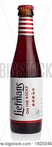 GRONINGEN, NETHERLANDS - APRIL 15, 2017: Bottle of Belgian Liefmans Fruitesse fruit beer isolated on a white background
