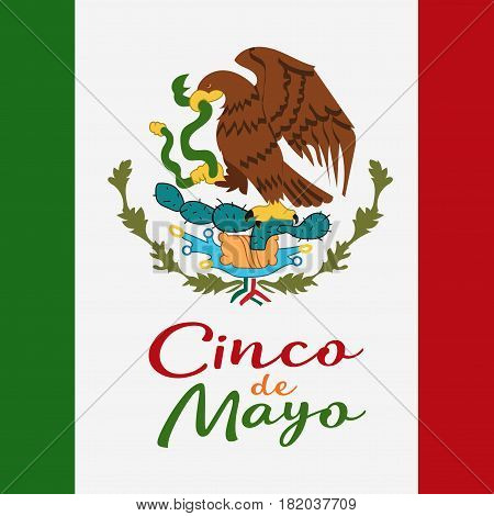 Cinco De Mayo poster design. Symbol of the Mexican flag. Eagle with snake. Vector template with copy space for your holiday celebration at a bar, restaurant