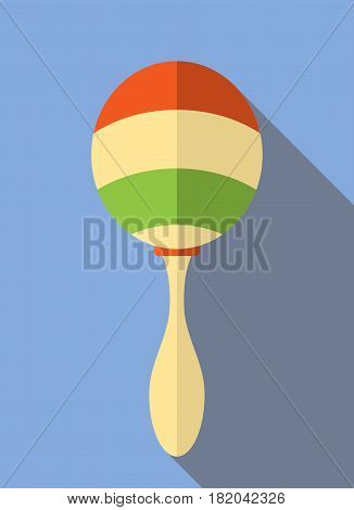 Rumba shaker maracas rattle icon. Musical instrument. Long shadow