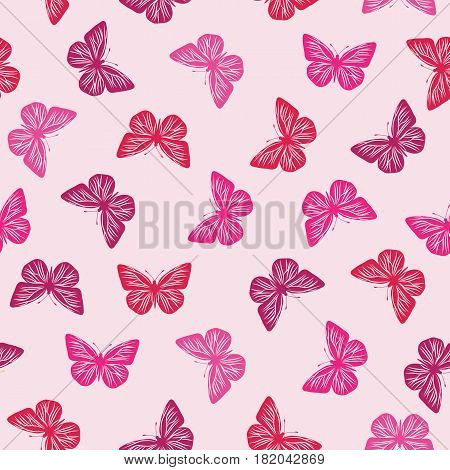 Seamless pattern with pink butterflies. Vector illustration.