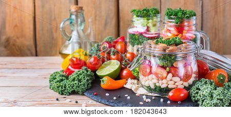Healthy Vegan Salad In A Mason Jar With Beans