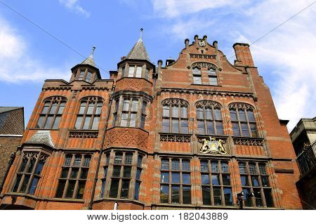 Chester England UK Europe - May 26 2014 : Historical architecture on Eastgate Street in Chester