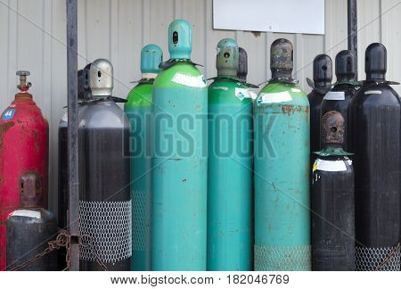 gas tanks chemical products under pressure empty bottles for recycling