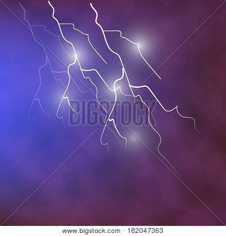 Lightning in the dark cloudy sky. Vector drawn illustration.