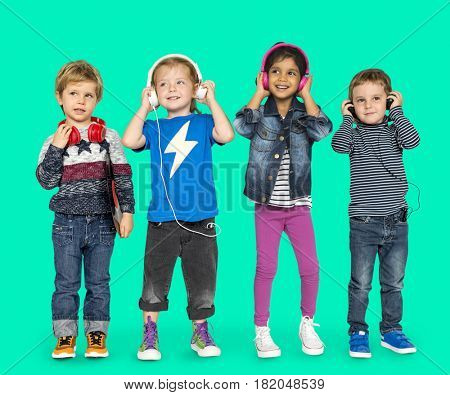 Little Children Heaphones Music Adorable Cheerful