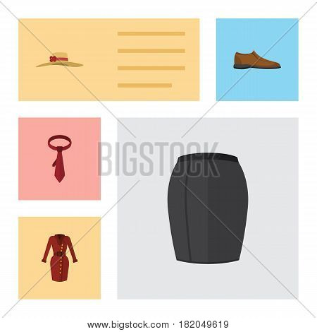 Flat Dress Set Of Male Footware, Elegant Headgear, Stylish Apparel And Other Vector Objects. Also Includes Garment, Hat, Tie Elements.