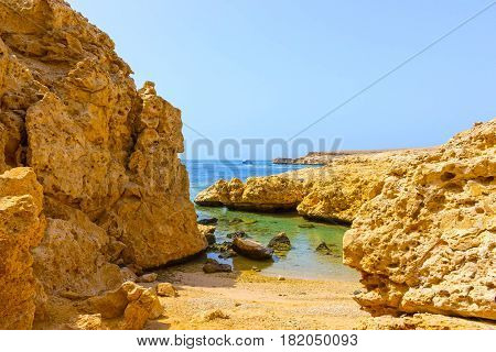 Bay with blue water in Ras Muhammad National Park in Sinai Egypt