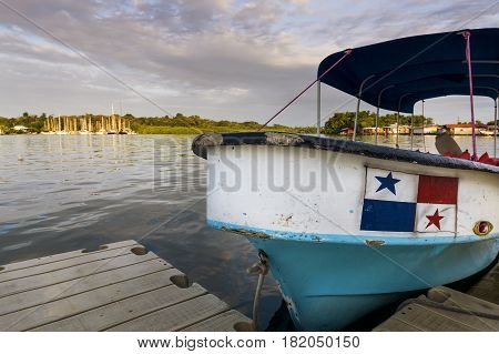 Boat in Bocas del Toro in Panama; Concept for travel in Panama