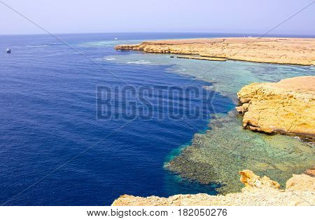 Bay with blue water in Ras Muhammad National Park in Sinai Egypt
