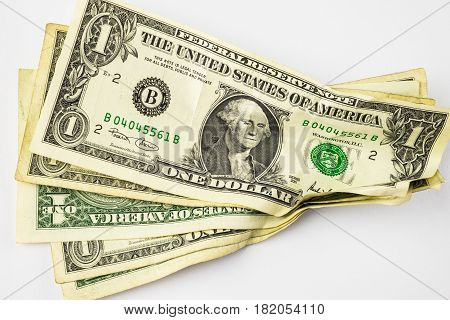 Rumpled dollar banknotes dollars money with white background