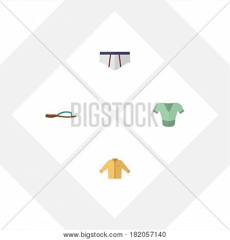 Flat Clothes Set Of Beach Sandal, Underclothes, Casual Vector Objects. Also Includes Man, Flip, Underwear Elements.