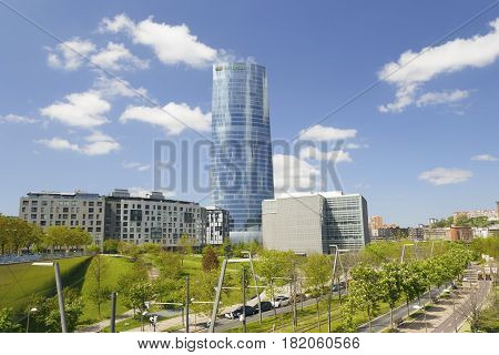 Exterior View Of The Iberdrola Tower On A Sunny Day.